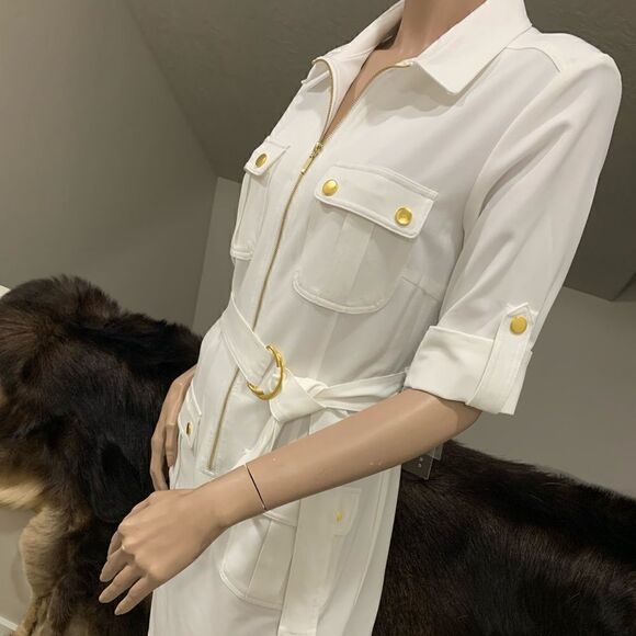New Zip-Front Shirt Dress with Pockets & Belt - Picture 8 of 13